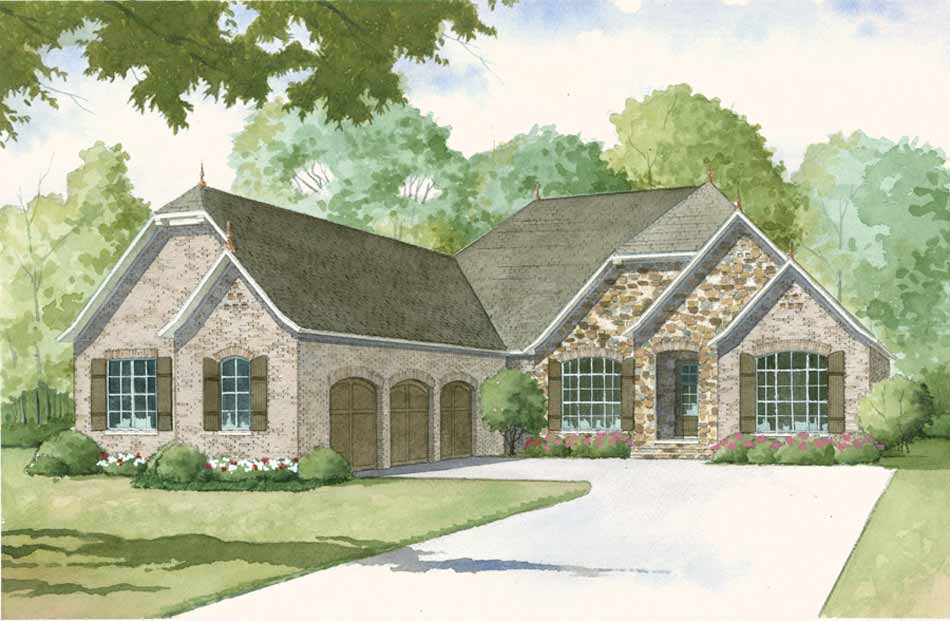 House Plan 5002 Huntcliff Manor French, Ranch House Plans With 3 Car Garage Side Entry